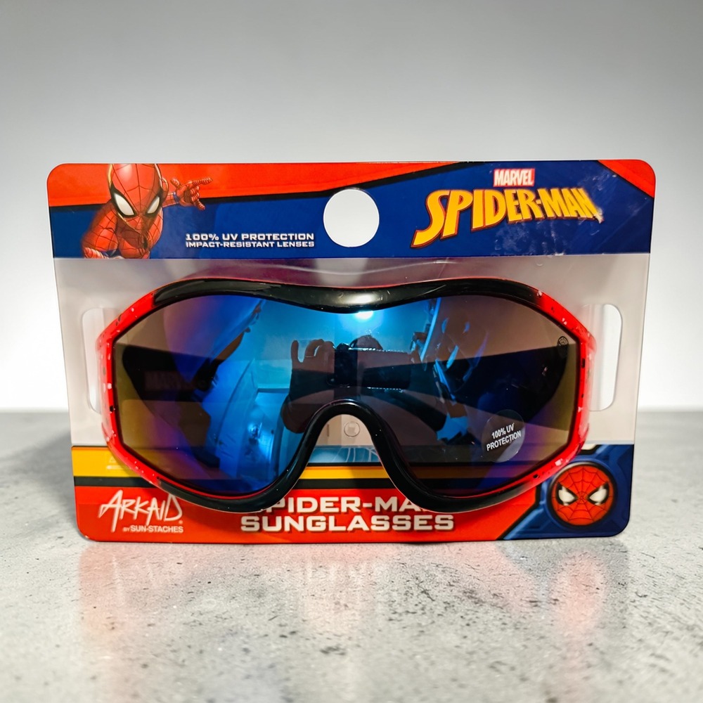 Marvel Spider-Man Kids Sunglasses Arkaid Sun-Staches Red Black Shield Blue Lens
